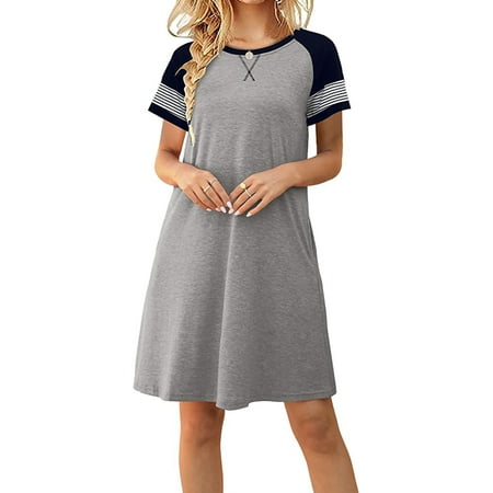 

Frontwalk Womens Nightgown Gown Shirts Dress Sleepwear Ladies Short Sleeve Sleep Dress Nightshirt Summer Pajamas T-Shirt Dresses Size S-2XL