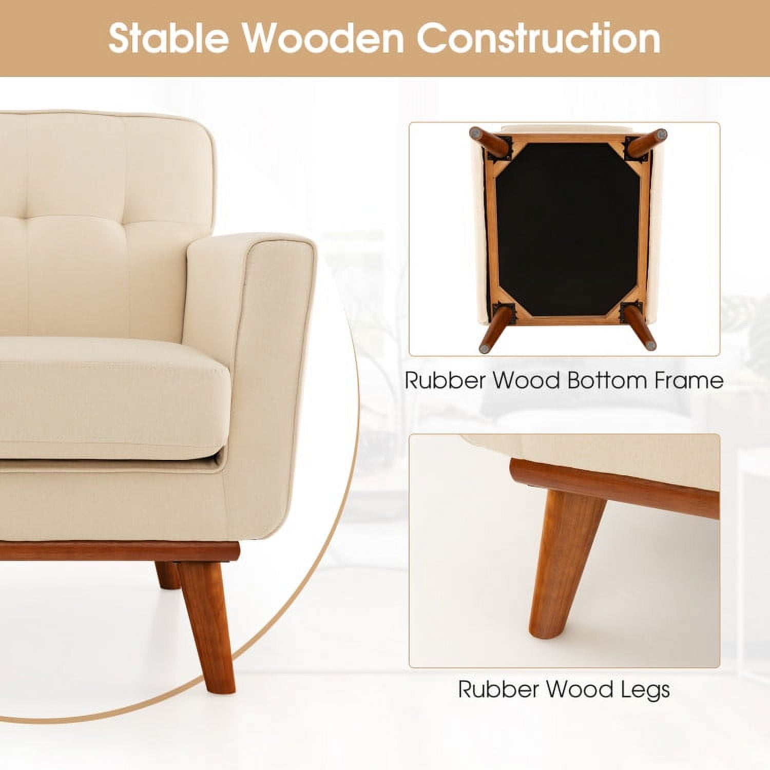 Finihen Accent Chair, Upholstered Accent Armchair, Modern Accent Chair, Upholstered Linen Fabric Armchair with Removable Padded Seat Cushion, for Living Room, Bedroom, Beige Finihen Accent Chair, Upholstered Accent Armchair, Modern Accent Chair, Upholstered Linen Fabric Armchair with Removable Padded Seat Cushion, for Living Room, Bedroom, Beige
