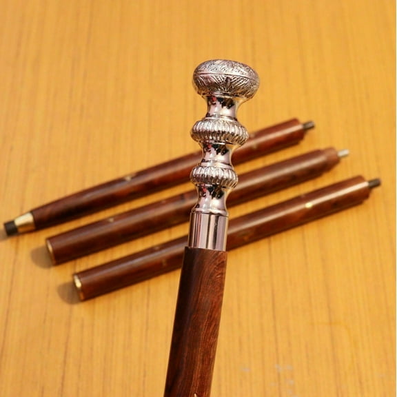 Antique Vintage Golden Brass Handle stick wood walking stick Victorian Wooden Walking Stick Canes