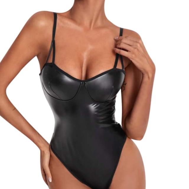 Lencería de cuero de PU Corsé punk negro Body Boudoir Trajes Bustier exótico