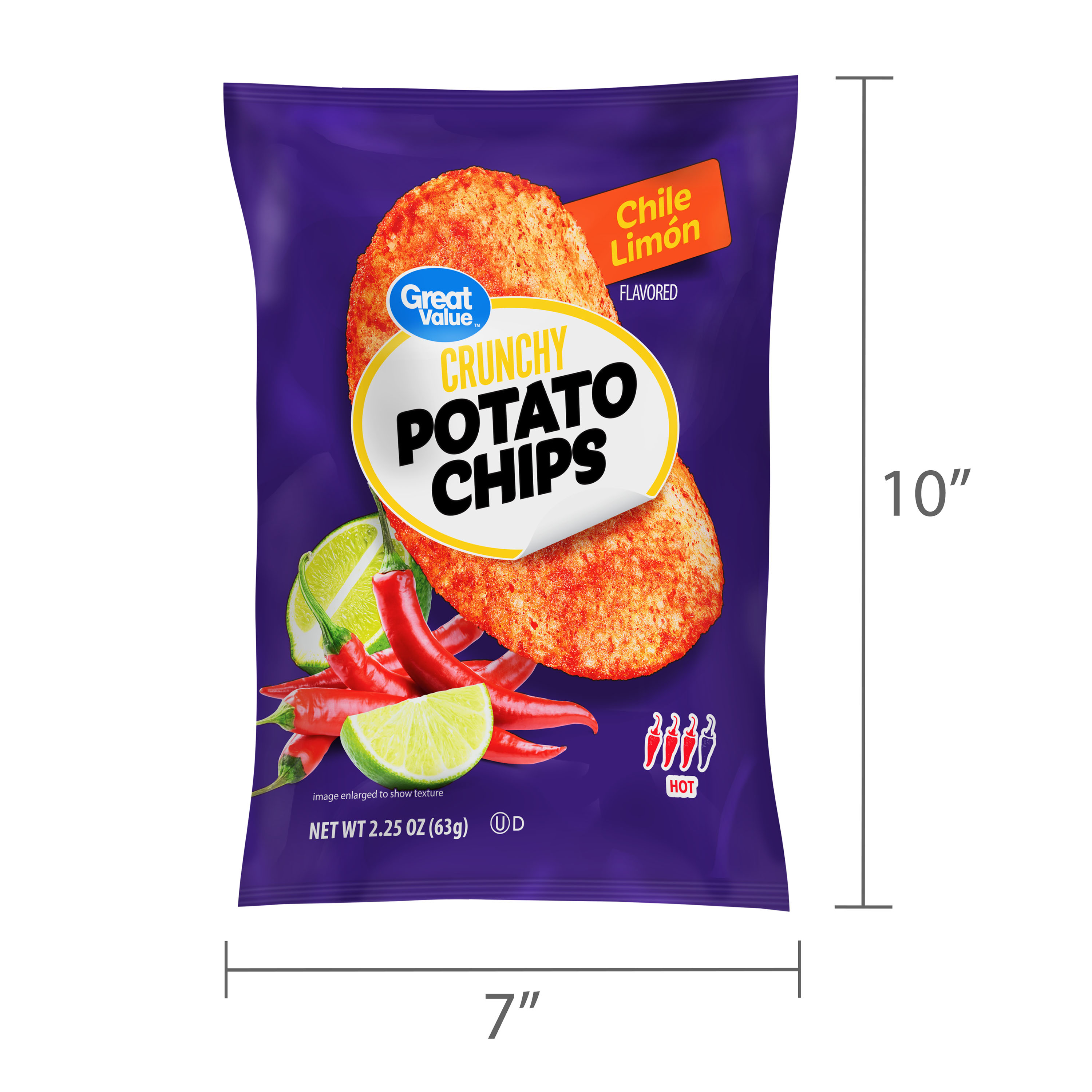 Great Value Chile Limon Flavored Potato Chips, 2.25 oz, 24 Count