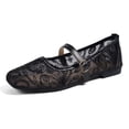 thumbnail image 2 of Women's Elegant Square Toe Embroidered Strappy Flat Pumps Single Ankle Strap Soft Sole Lightweight Breathable Non Slip Comfortable Casual Shoes For Everyday Wear Black 37, 2 of 7