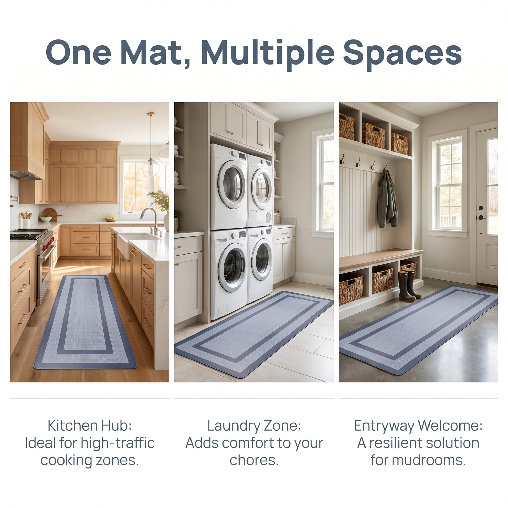 Unique Bargains Geometric Anti Waterproof Oil Resistant Non Slip Floor Rug Grey 47" x 18"