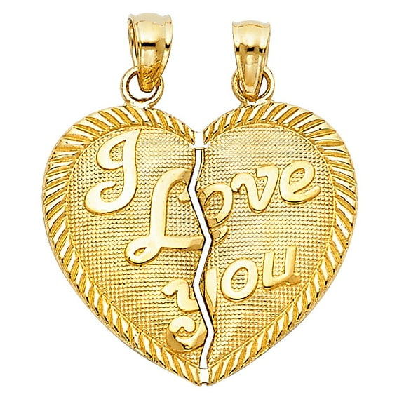14k Yellow Solid Italian Gold I Love You Breakable Heart Charm Pendant 20mm