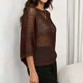 thumbnail image 4 of WULMLEO Crochet Tops for Women Summer Beach Swim Cover Ups Knit Beach Cover Up Short Sleeve Hollow Out Shirts Brown L, 4 of 5