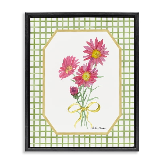 Botanical Story on Gingham Black Framed Floater Canvas Wall Art, design by Lee Ann Sanders