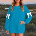 thumbnail image 7 of WTOBBY Women's Solid Color Bow Round Neck Long Sleeve Loose Pullover Sweater Sweatshirt, Decorative Bow Design, Soft and Comfortable for Fashionable Everyday Wear,Sky Blue M, 7 of 7