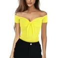 thumbnail image 2 of Ersazi Womens Tops V Neck Summer on Clearance Fashion Women Sexy Casual Color Bow Off Shoulder Blouse Crop Tops Shirt Yellow M, 2 of 5