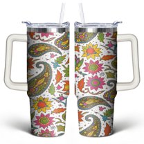 Paisley Design30 Oz Tumbler with Handle Lid and Straw, Stainless Steel Double Walled Vacuum Insulated Cup, Cute Anniversary Wedding Birthday Gifts Tumbler for Women Men Friends Outdoor Indoor