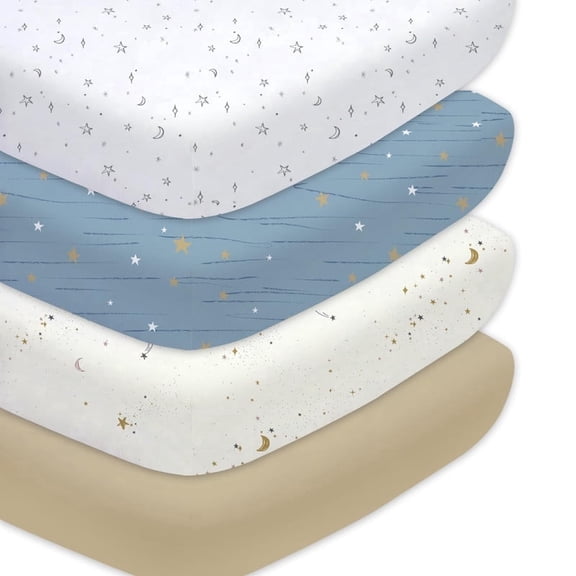 Plushii Baby Crib Sheets Fitted 4 Pack for Boys & Girls, 52'’ x 28'' Soft Microfiber Toddler Bed Sheets for Standard Crib & Toddler Mattresses (Star)