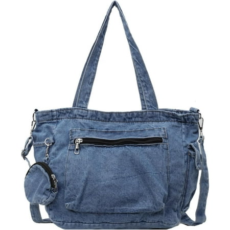 CoCoMangos Denim Tote Bag  Large Capacity Jean Purses for Women Denim Crossbody Handbags with Small Purse