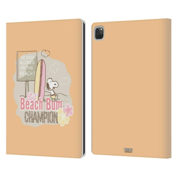 Head Case Designs Officially Licensed Peanuts Beach Bum Snoopy Champion Leather Book Wallet Case Cover Compatible with Apple iPad Pro 12.9 (2020)