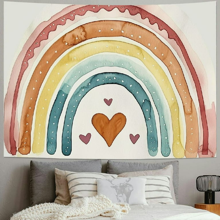 BCIIG Bohemia Rainbow Tapestry Wall Hanging Vintage Color Hearts Rainbow Boho Room Decor Wall Tapestries Aesthetic Wall Art Tapestry for Bedroom Nursery Dorm Playroom Classroom Walmart