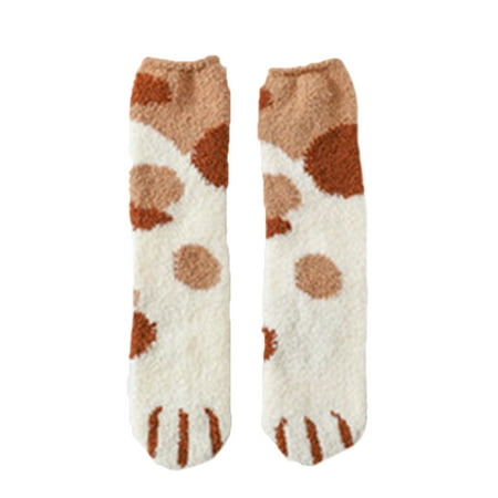 

Dewadbow Women Cat Claws Socks Warm Sleep Floor Socks Plush Fleece Hosiery