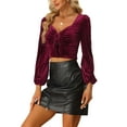thumbnail image 4 of MODA NOVA Juniors Velvet O-Ring Cut Out Sweetheart Neck Long Sleeve Crop Blouse Top, 4 of 5