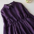 thumbnail image 4 of 3/4 Length Sleeve Dress Womens Cotton Linen Elastic Waist Loose Summer Button Up Collared Shirt Long Maxi Dress (Large, Purple), 4 of 5