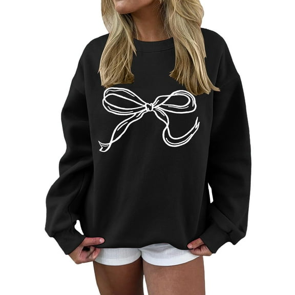 Hoodies For Women Women Bow Graphic Sweatshirts Oversized Pullover Sweatshirts Crewneck Pullover Tops 2024 Fall Fashion Clothes Hoodie