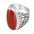 thumbnail image 2 of AeraVida Bold Lrg Oval Red Synthetic Coral .925 Silver Intricate Heart Filigree Ring-7, 2 of 6