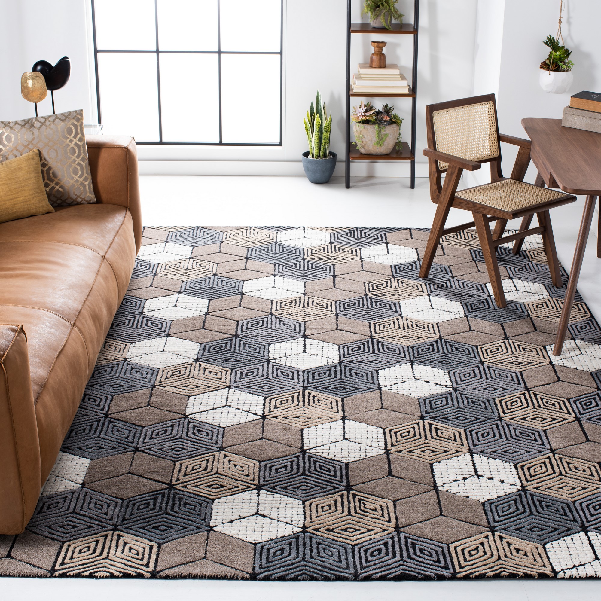 SAFAVIEH Fifth Avenue Dedan Geometric Wool Area Rug, Ivory/Grey, 8' x 10'