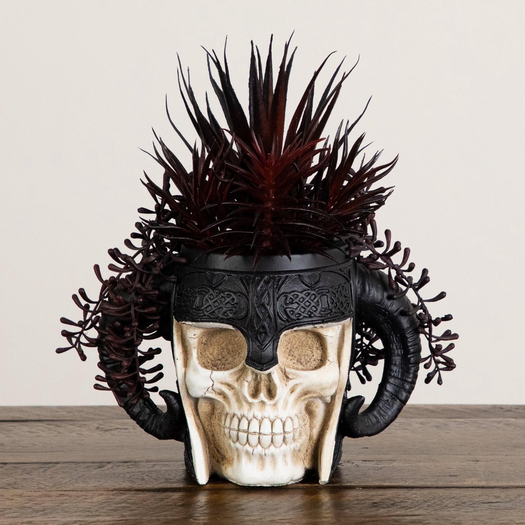 9in. Artificial Halloween Succulent Garden in Warrior Skull Planter