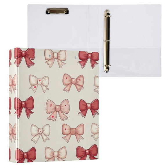 Pink and Red Bows 3 Ring Hardcover Binders 1.5in Round Rings for Letter-Size Folder Paper Organizer Pockets for Office Student Recipe