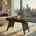 thumbnail image 6 of Yardi Yard Folding PE Rattan Side Coffee Table Patio Garden Furniture-Brown for Outside Patio, Square, 6 of 8