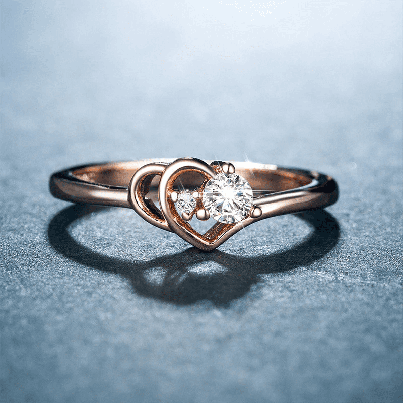 HeartsAndYou 0.5ct Round Cut Moissanite Engagement Ring for Women 18k Rose Gold Over Silver Stackable Solitaire