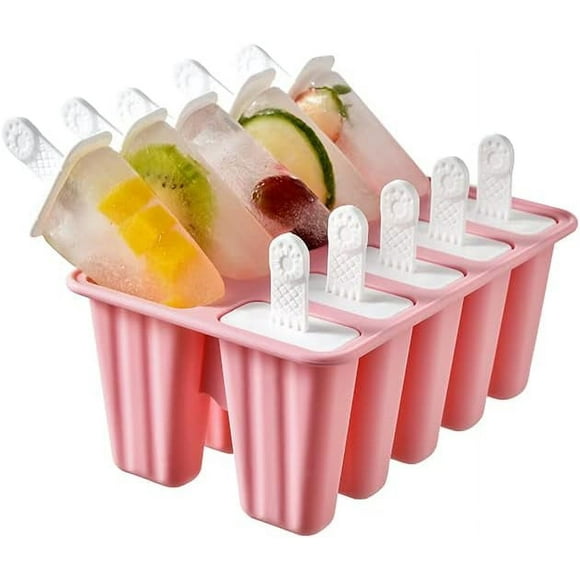 Popsicle Molds, Ice Cream Mold, 10 Cavities, Homemade Creative Silicone Popsicle Molds, Easy Release, Reusable Popsicle Recipe, DIY Kids Ice Cream (Pink)