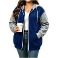 thumbnail image 4 of Nugftut Hoodies for Women Plus Size Color Block Raglan Sleeve Pockets Zip Hooded Sweatshirts, 4 of 7