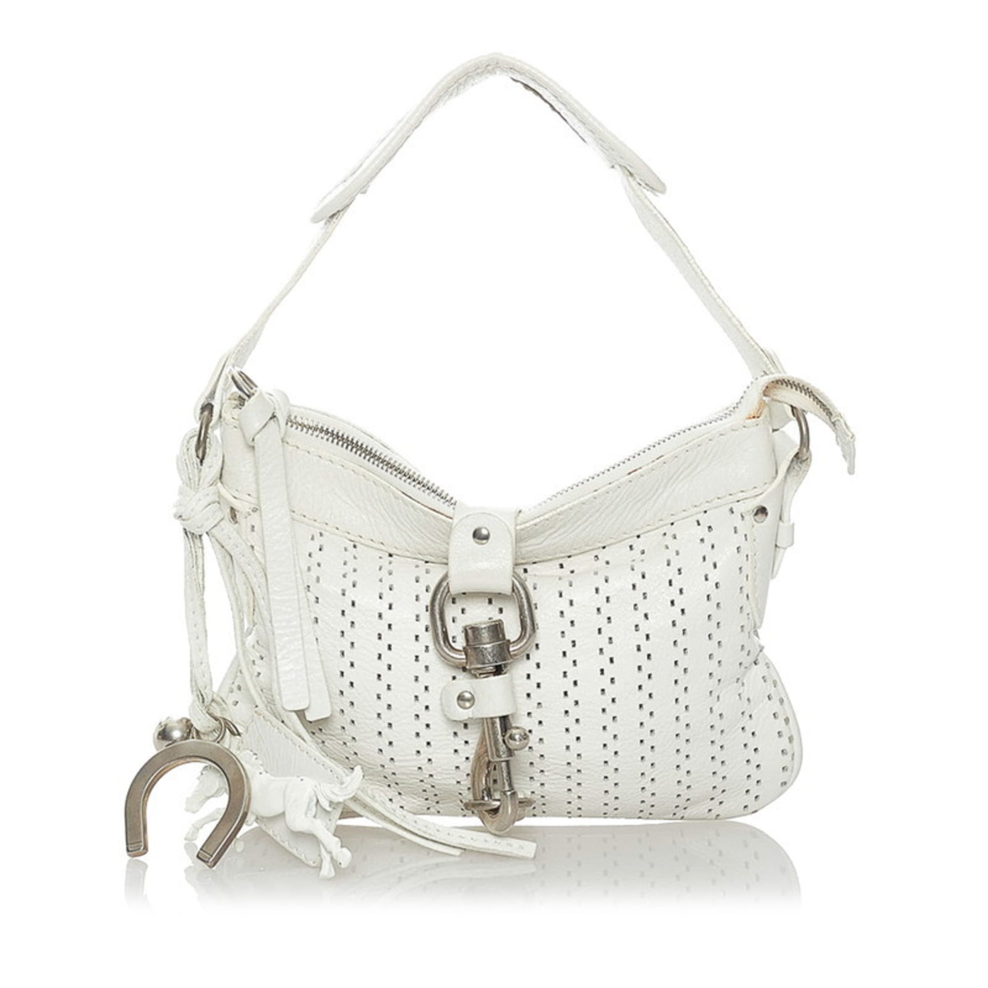 Authenticated Used Chloé Chloe Punching Shoulder Bag White Leather ...