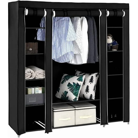Garde-robe Portable BP Dernier Cri, Organisateur de Garde-Robe avec Housse en Tissu Non Tissé, Tringles et Tablettes, Excellent Format de 59,1 X 17,7 X 68,9 Pouces, Noir