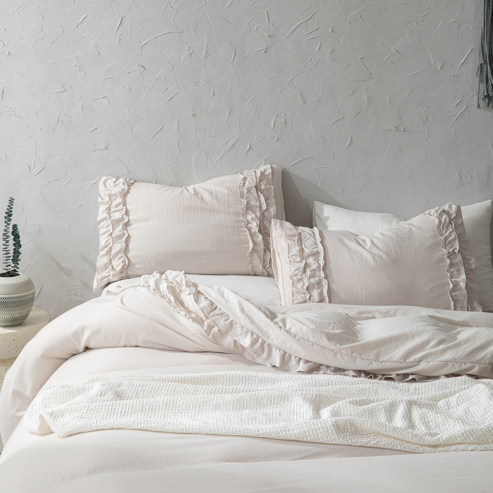 White Ruffle Duvet Cover Set Queen Size Shabby Chic Bedding Set Ruffled Farmhouse Pure White Comforter Cover Boho Duvet Cover Set