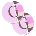 thumbnail image 1 of Carolines Treasures CJ1005-GCARC Lettre G Initiale Monogramme Rayures Roses Ensemble de 2 Porte-Gobelet Coaster de Voiture, 1 of 1