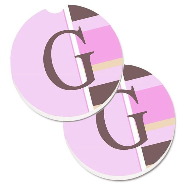 Carolines Treasures CJ1005-GCARC Lettre G Initiale Monogramme Rayures Roses Ensemble de 2 Porte-Gobelet Coaster de Voiture