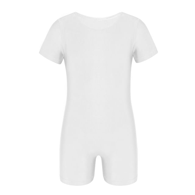 inhzoy Combinaison de Danse Ballet à Manches Courtes Extensible pour Filles, Blanc 12
