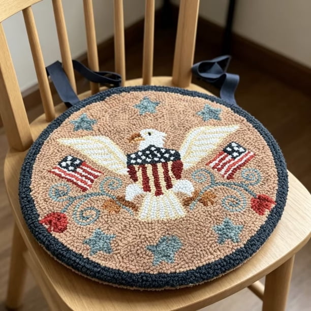 Cojín redondo patriótico para silla con diseño de bandera | Cojín acolchado suave para sillas de comedor, patio y mecedoras | Lazos seguros para decoración del hogar en interiores y exteriores