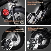 Aniioki A7 Pro Electric Bike Adults Folding Upgraded 750W 28MPH 48V 20Ah Samsung Battery 20 Inch Fat Tire eBike Full Suspension Snow Beach Mountain E-Bike Shimano 8-Speed, Black