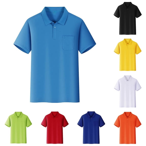 lnmuld Back to School Boys Girls Unisex Kids Short Sleeve Solid Pocket Polo Shirts Breathable School Uniform Tops Size:9-10 Years