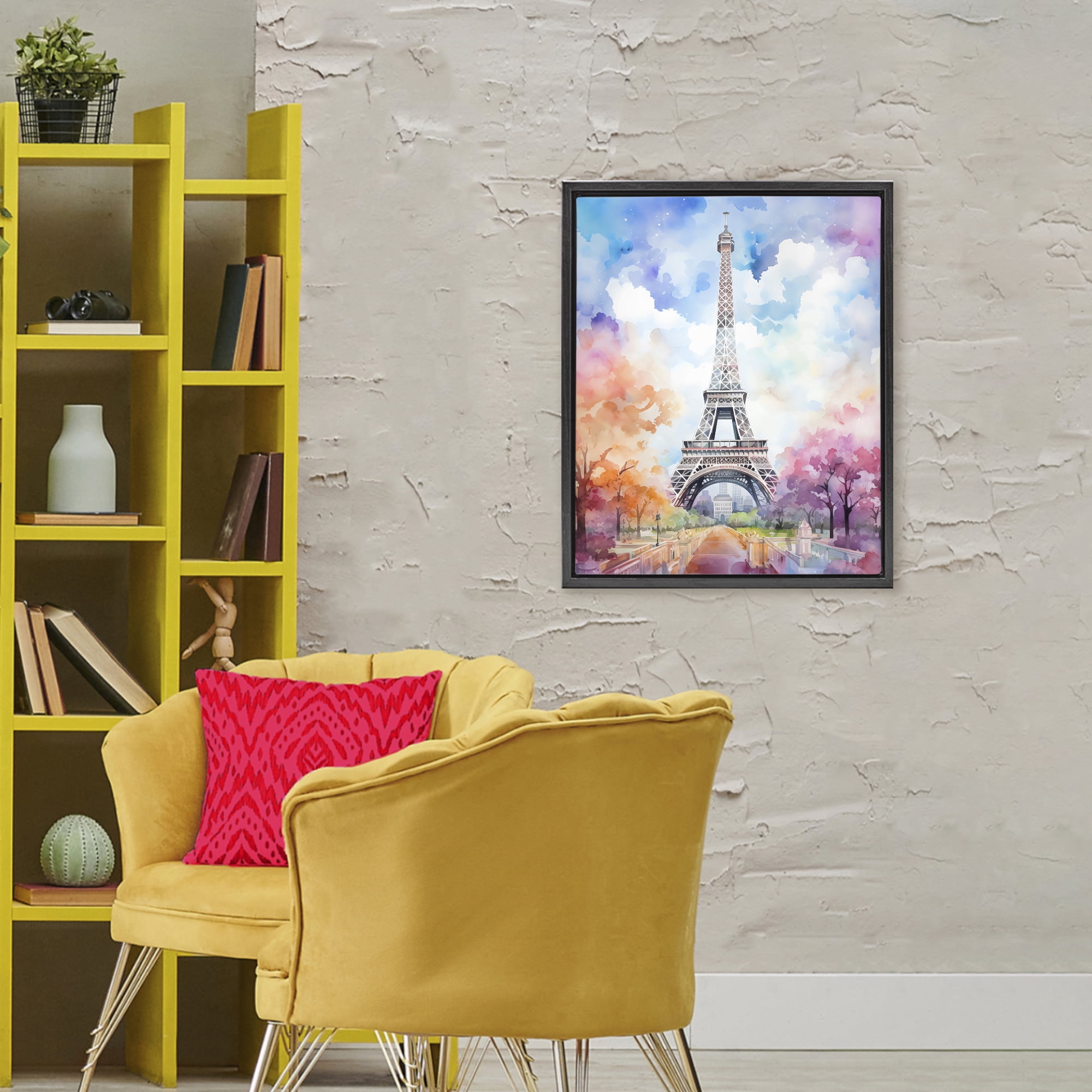Stupell Industries Pastel Paris Springtime Tower Black Framed Floater Canvas Wall Art, design by Creative Studio