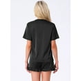 thumbnail image 4 of DARING DIVA Silky Satin Short Sleeve Shorts Set V Neck Lounge Pajama Set S Black, 4 of 7