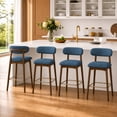 thumbnail image 6 of ClinQ 29 Inch Counter Height Bar Stools Set of 3, Upholstered Fabric Kitchen Island Stools with Rubber Wood Legs, Backrest and Gold Footrest, Blue, 6 of 10