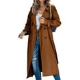 thumbnail image 3 of Women'S Double Breasted Long Trench Coat Windproof Classic Lapel Slim Overcoat with Belt Brown S, 3 of 9
