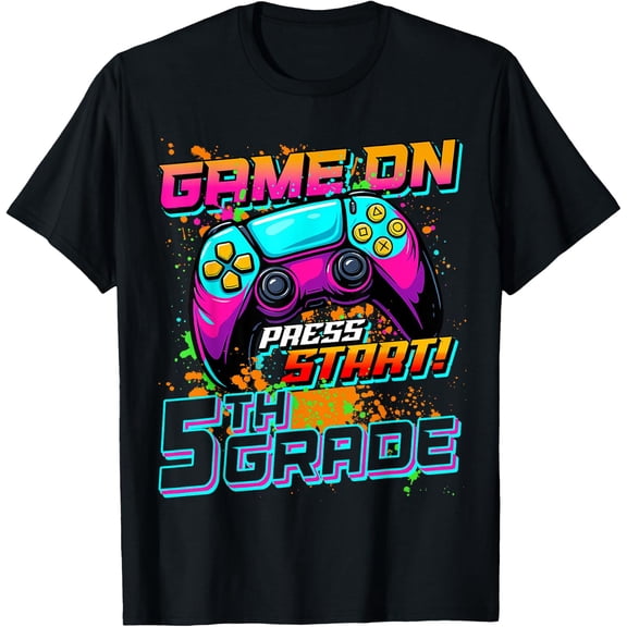 Game On Press Start 5Th Grade First Day Of School Boys T-Shirt Size S-5XL