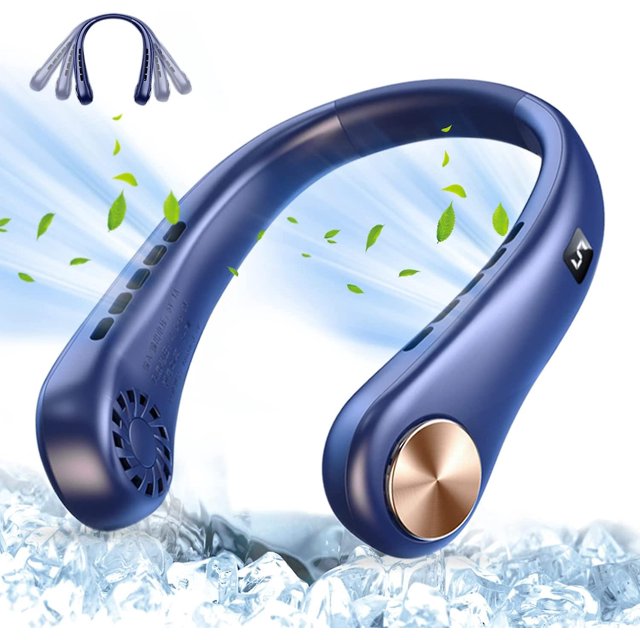 Ventilador de cuello sin aspas, 2022 Recargable y ventilador de cuello ajustable de tamaño con correa de silicona cómoda, 5 velocidades, 3600 mah, aspecto elegante, ventilador USB portátil para Wo