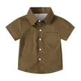 thumbnail image 3 of JTSRKL Boys Girls Hawaii Shirts Cool Summer Casual Solid Color Blouse Short Sleeve Button Down Collared Dress Shirt Tops with Pockets Brown 5-6 Years, 3 of 9