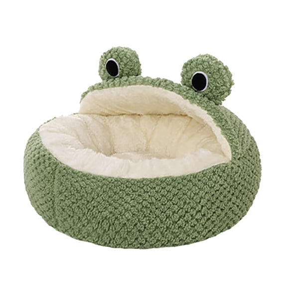 Aestri Green Frog Cave Cat Bed, Washable Plush Sleeping Bag with Non-Slip Waterproof Base, Semi-Enclosed Cozy Pet House for Small Dogs and Cats, Medium 19.69 x 19.69 x 7.87 Inches