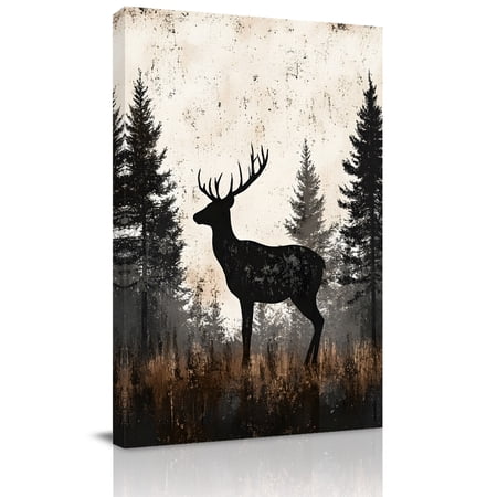 Canvas Wall Art Forest Elk Framed Canvas Prints for Living Room Bedroom Rustic Nature Tree Retro Deer Silhouette Extra Large Gallery Wrapped Wall Decor for Home Office Gifts 24 x36 Ship Next Day