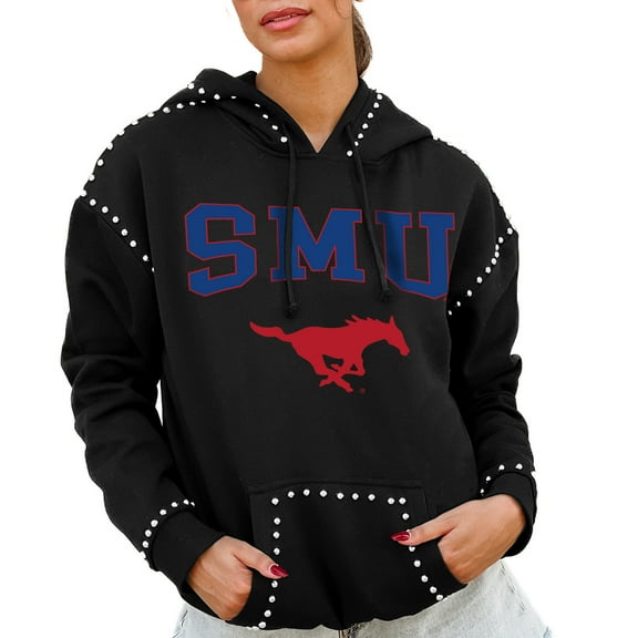 Women's Gameday Couture  Black SMU Mustangs Studded Pullover Hoodie