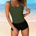 thumbnail image 5 of AHTJRT Two Pieces Bathing Suits for Women Square Neck Swim Tank Tops with Slimming Boy Shorts Sporty Activewear Tankini Sets Dark Green#02 XL, 5 of 7
