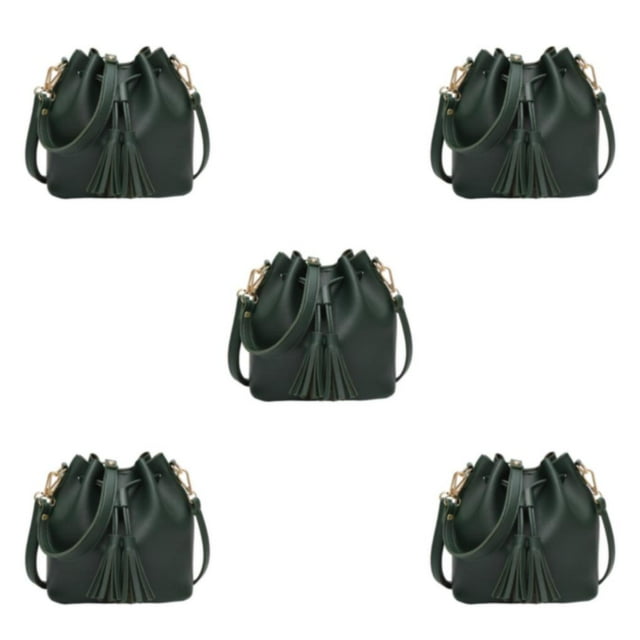 kurtrusly Stylish Bucket Shoulder Bag Drawstring Purse Handbag for Small Shopping Red Green 22x11x19CM 5Set